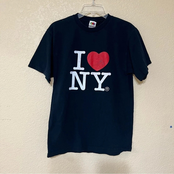 I Love (Heart) New York T-Shirt Graphic Black Crew Neck Short Sleeve Medium - Picture 1 of 9